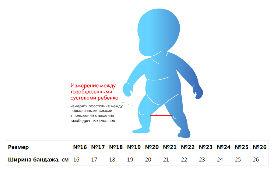Воздействие: - Комфортная фиксация обоих бедер у грудных детей в положении сгибания и последующего отведения под углом примерно 90° - Обеспечивает возможность правильного формирования вертлужной впадины Показания к применению: - Врожденный подвывих бедра - Дисплазия тазобедренных суставов Особенности конструкции: - Пенополиуритановая подушка в х/б чехле - Лямки на застежке-липучке - Мягкие накладки на плечи - Состав: распорка - 100% пенополиуретан; наплечные ремни - поролон, 100% хлопок Инструкция по применению: - Для подбора размера измерьте расстояние между подколенными ямками в положении отведения в тазобедренных суставах (размер бандажа назначает врач) - Назначается детям с 1 месяца жизни до 9 месяцев со сменой изделия по мере роста ребенка - Надевается на хлопчатобумажную одежду, подгузник - Промежность укладывается на середину основания бандажа, стопы и голени располагаются по обе стороны бандажа, крепление осуществляется липкими лентами - Привыкание к изделию в течение 1-2 недель - Срок использования, режим, время снятия бандажа определяет лечащий врач - Ориентировочный режим ношения: в течение целого дня, с перерывами на гимнастику, купание, физиопроцедуры, массаж, смену подгузников Противопоказания: - Врожденный вывих бедра Рекомендации по уходу: - Рекомендована ручная стирка при температуре 40 С, отдельно от других вещей, с использованием моющего средства для деликатных тканей - Не тереть и не выжимать изделие - После стирки тщательно прополоскать - Сушить в расправленном состоянии вдали от нагревательных приборов и прямого солнечного света - Не гладить, не использовать растворители, отбеливатели и химическую чистку - Хранить изделие в сухом месте при комнатной температуре - Избегать попадания влаги, воздействия высоких температур и прямых солнечных лучей Воздействие: - Комфортная фиксация обоих бедер у грудных детей в положении сгибания и последующего отведения под углом примерно 90° - Обеспечивает возможность правильного формирования вертлужной впадины Показания к применению: - Врожденный подвывих бедра - Дисплазия тазобедренных суставов Особенности конструкции: - Пенополиуритановая подушка в х/б чехле - Лямки на застежке-липучке - Мягкие накладки на плечи - Состав: распорка - 100% пенополиуретан; наплечные ремни - поролон, 100% хлопок Инструкция по применению: - Для подбора размера измерьте расстояние между подколенными ямками в положении отведения в тазобедренных суставах (размер бандажа назначает врач) - Назначается детям с 1 месяца жизни до 9 месяцев со сменой изделия по мере роста ребенка - Надевается на хлопчатобумажную одежду, подгузник - Промежность укладывается на середину основания бандажа, стопы и голени располагаются по обе стороны бандажа, крепление осуществляется липкими лентами - Привыкание к изделию в течение 1-2 недель - Срок использования, режим, время снятия бандажа определяет лечащий врач - Ориентировочный режим ношения: в течение целого дня, с перерывами на гимнастику, купание, физиопроцедуры, массаж, смену подгузников Противопоказания: - Врожденный вывих бедра Рекомендации по уходу: - Рекомендована ручная стирка при температуре 40 С, отдельно от других вещей, с использованием моющего средства для деликатных тканей - Не тереть и не выжимать изделие - После стирки тщательно прополоскать - Сушить в расправленном состоянии вдали от нагревательных приборов и прямого солнечного света - Не гладить, не использовать растворители, отбеливатели и химическую чистку - Хранить изделие в сухом месте при комнатной температуре - Избегать попадания влаги, воздействия высоких температур и прямых солнечных лучей